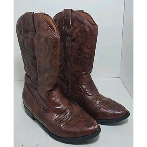 Brown‎ Cowboy Boots Youth Size 6 Side Zip Stitched Western Cowgirl Cherokee